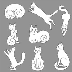 Vector illustration set of contours, stencils cats
