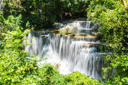 Huai mae khamin waterfall in khuean srinagarindra national park at kanchanaburi thailand