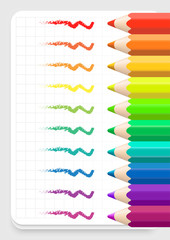 Vector drawing colored pencils lying on the notepad