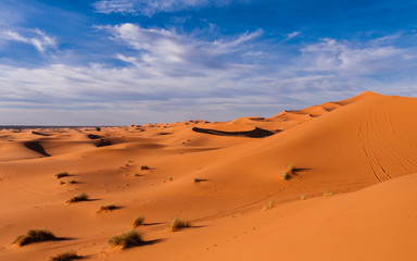 Abendstimmung über den Dünen der Sahara bei Merzouga (Erg Chebbi); Marokko