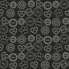 Sewing buttons line doodle seamless vector pattern