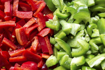 red and green pepper slices background