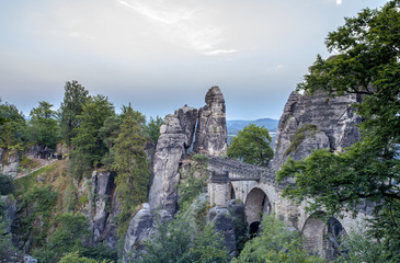 Fototapeta na wymiar Bastei Bridge and rocks Landscape Saxon Switzerland Germany