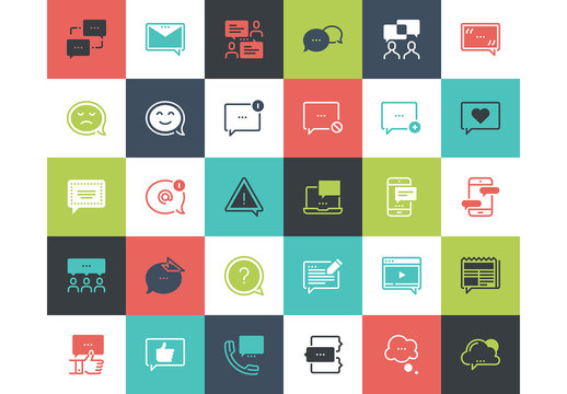 30 Multicolored Square Communication Icons 1