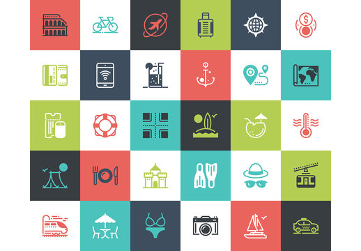 30 Multicolored Square Travel Icons 2