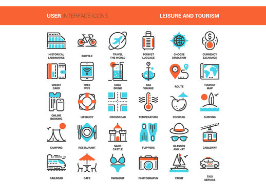 30 Orange and Cyan Travel Icons 2