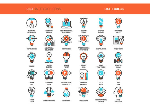 30 Orange and Cyan Light Bulb Idea Icons 1