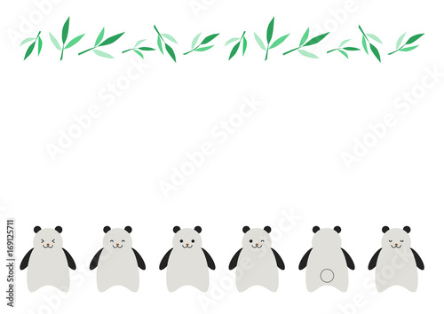 パンダと笹の葉 イラスト フレーム 白背景 Wall Mural Osame