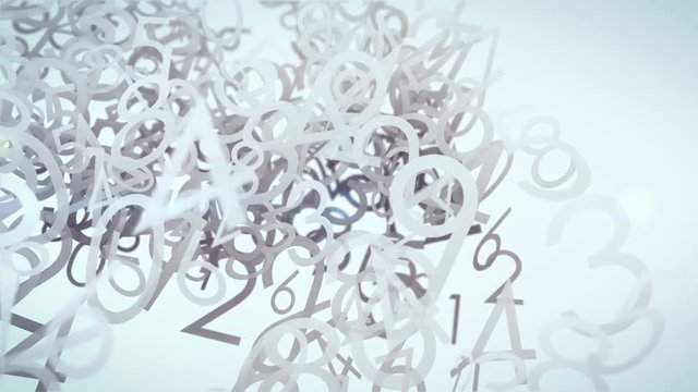 Abstract animation with numbers. Depth of field