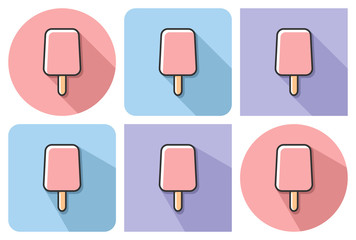 Outlined icon of ice cream with parallel and not parallel long shadows