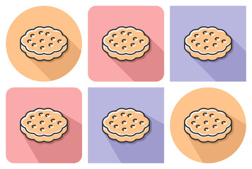 Outlined icon of cookie with parallel and not parallel long shadows