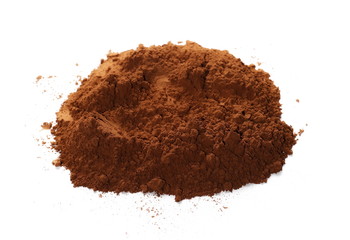 pile cocoa powder isolated on white background