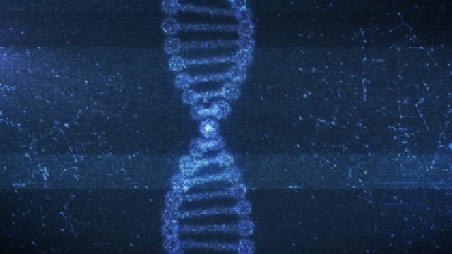 3D rendering of DNA molecule research concept with digital noise. - Powered by Adobe