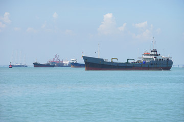 Logistics and transportation of international container cargo ship and cargo plane in the ocean at twilight sky, Freight transportation, Shipping