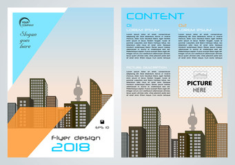 Vector flyer, corporate business, annual report, brochure design and cover presentation with orange polygon.