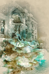 Fototapeta na wymiar The famous Fountains of Trevi in Rome - Fontana di Trevi - a big tourist attraction