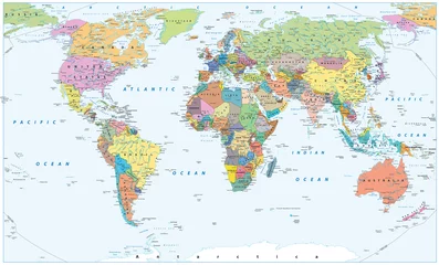 Vlies Fototapete Weltkarte Politische Weltkarte - Grenzen, Länder und Städte