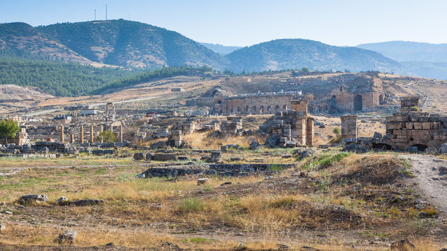 Ruins of the ancient city of Hierapolis in the vicinity of Pamukkale, Turkey