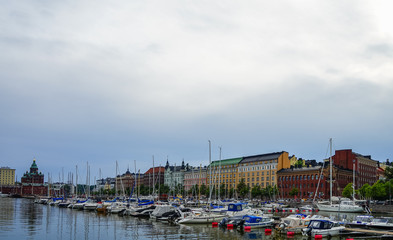 View City Finland from sea, with Yahts