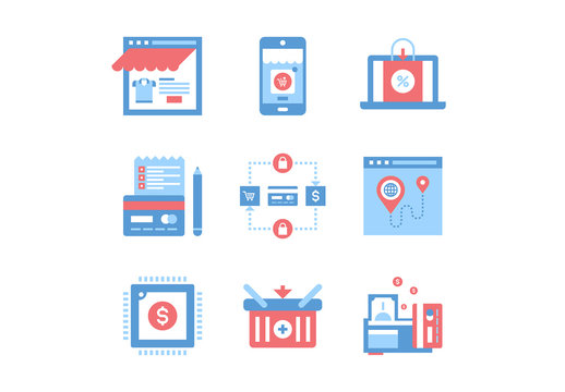 9 Blue and Red Commerce Icons 1