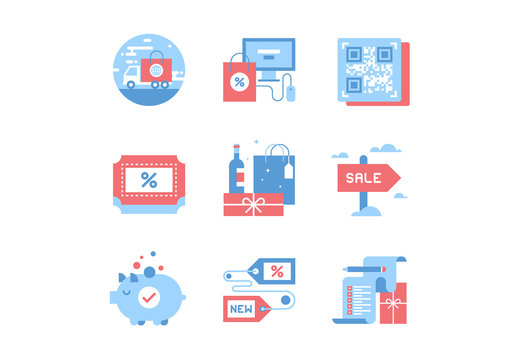 9 Blue and Red Commerce Icons 3
