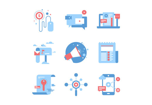 9 Blue and Red Digital Marketing Icons 1