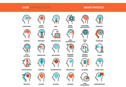 30 Orange and Cyan Thought Process Icons 2