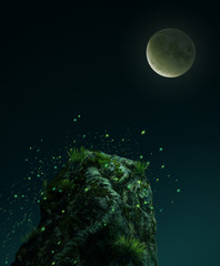 Fantasy stone in the mooon light.  3D rendering