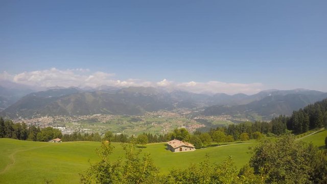 Time lapse landscape on the city of Clusone from the mountain lodge called San Lucio
