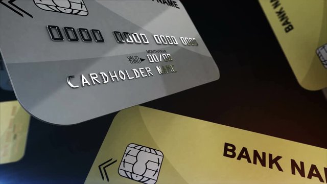 Color Credit cards hang in the air. Finance concept.