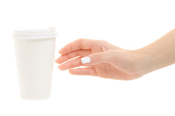 Female hands holding coffee in a cardboard glass 