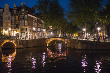 The wonderful bridges over the canals in Amsterdam at night