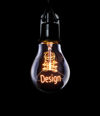 Hanging lightbulb with glowing Design concept.