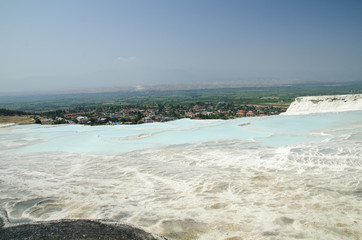Blue lakes of Pamukkale, hills and mountains