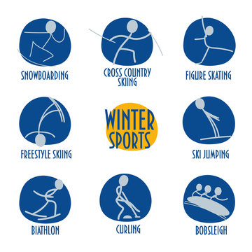 Stick people styled winter sports vector icons. Great as Winter Sports information materials templates.