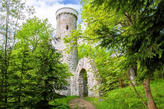 Hamelika lookout tower was built in the shape of a romantic ruin - Marianske Lazne (Marienbad) - great famous Bohemian spa town in the west part of the Czech Republic (region Karlovy Vary)