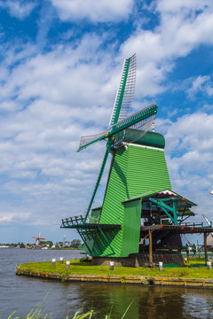 Windmills in the Netherlands - typical view in Holland