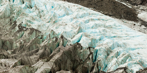 Climate change, melting glacier ice with crevasses