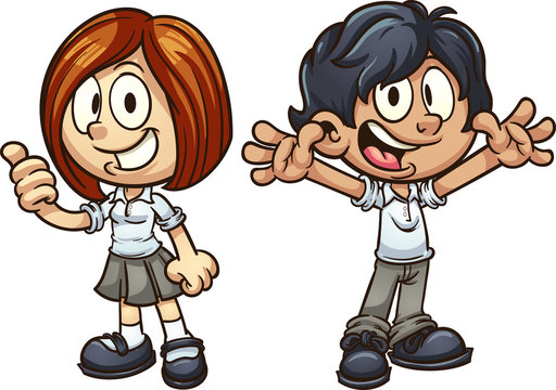 Cartoon kids in uniform. Vector clip art illustration with simple gradients. Each on a separate layer. 