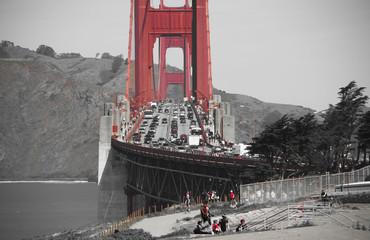 Golden gate bridge in black white and red, San Francisco, California, USA