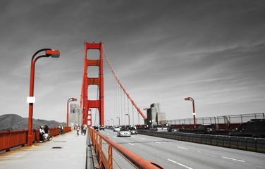 Golden gate bridge in black white and red, San Francisco, California, USA