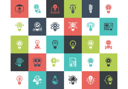 30 Multicolored Square Light Bulb Icons 1 