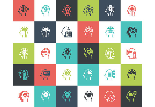 30 Multicolored Square Thought Process Icons 1 