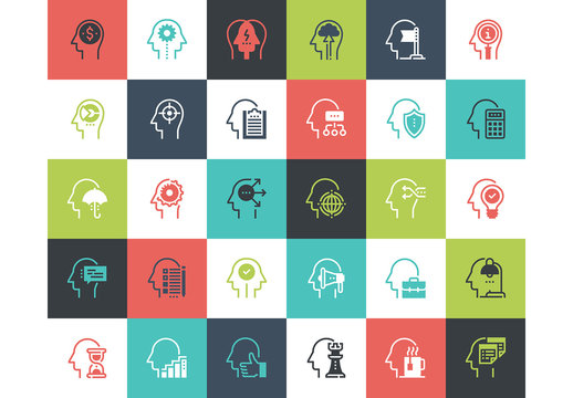 30 Multicolored Square Thought Process Icons 2