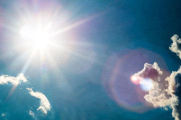 Fototapeta na wymiar blue sky with sun flares in sunny summer day
