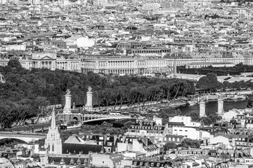 Aerial view over Alexandre III Bridge and River Seine in Paris