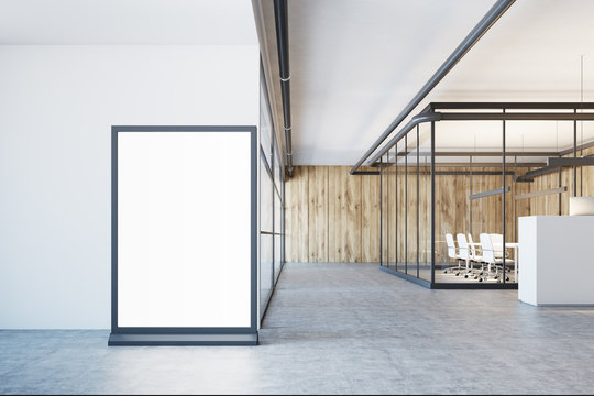 White and wooden office lobby, poster