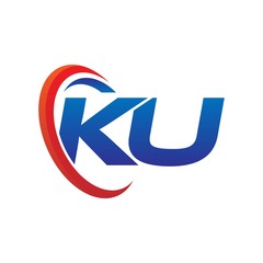 modern dynamic vector initial letters logo kb with circle swoosh red blue