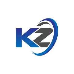 vector initial logo letters kz with circle swoosh blue gray