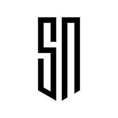 initial letters logo sn black monogram pentagon shield shape